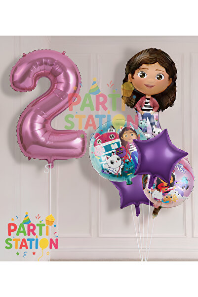 Parti Station Gabby Dollhouse 2 Year Old Concept Birthday Party Balloon Set