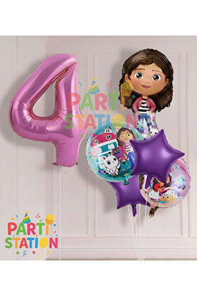 Parti Station Gabby Dollhouse 4 Yaş Konsept Doğum Günü Partisi Balon Seti