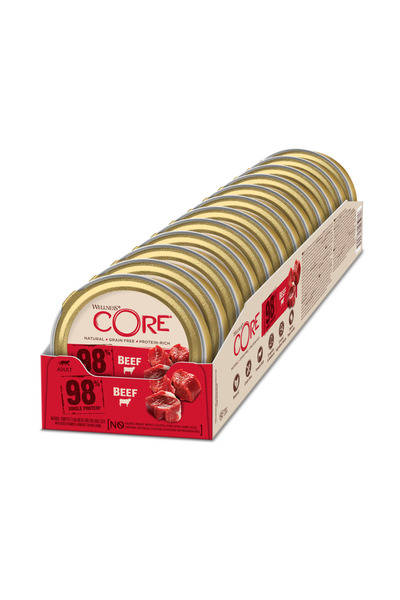CORE طعام رطب للقطط، 98% بروتين لحم بقري، 85 غرام، عبوة من 12 قطعة