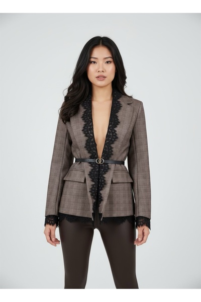 CATALEYA Elegant women's jacket with black lace and belt - modern cut