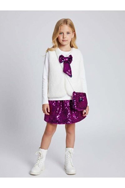 Zekids Girl's Sequined Vest, Bag, and Skirt Set