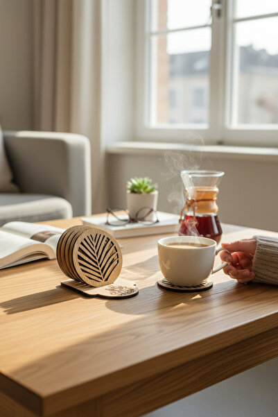 woodmomente حامل أكواب منقوش على شكل أوراق الشجر، 6 قطع، 4 مم، خشب الزان MDF،...