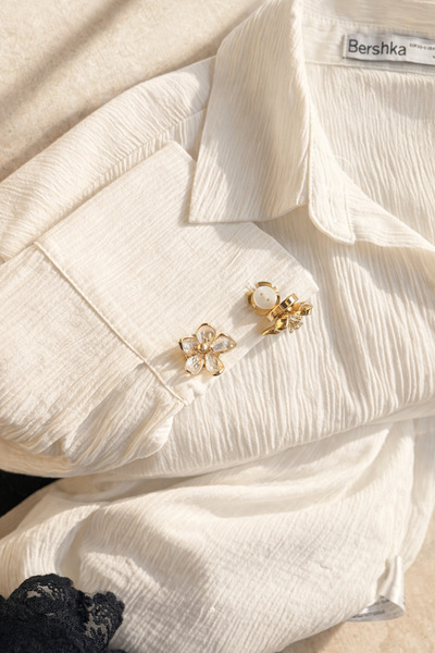 HOUSEKİ Gold Kaplama Renkli Çiçek Kol Düğmesi Düğün & Özel Gün Aksesuarı Cuff...