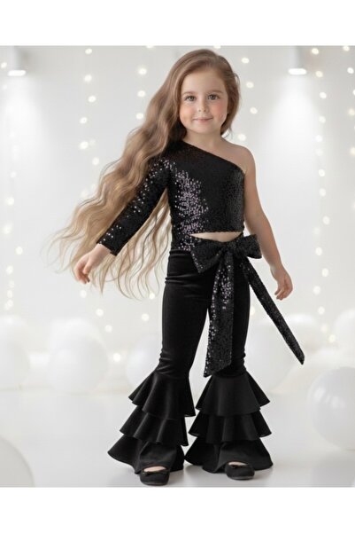 Tinypeople Kız çocuk siyah kadife Payet takım kız çocuk şık abiye bayramlık p...