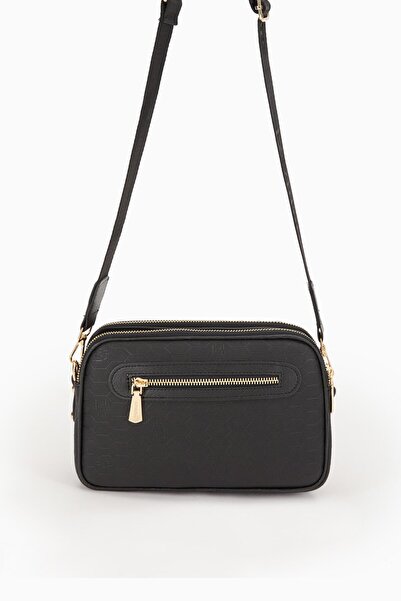 Levidor Double Zippered Honeycomb Printed Shoulder Bag - Black