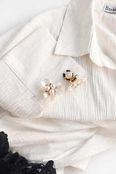 HOUSEKİ Gold Kaplama Renkli Çiçek Kol Düğmesi Düğün & Özel Gün Aksesuarı Cuff...