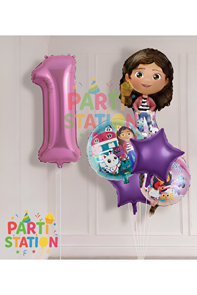 Parti Station مجموعة بالونات حفلة عيد الميلاد من غابي دولهاوس لعمر سنة واحدة