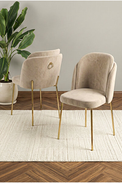 DEREN HOME Rigella Serisi 1 Adet Mutfak Salon Yemek Odası Sandalyesi Gold Kap...