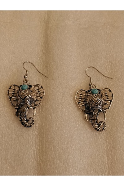 Butik Tülin Authentic Silver Color Perforated Blue Stone Elephant Head Dangle...