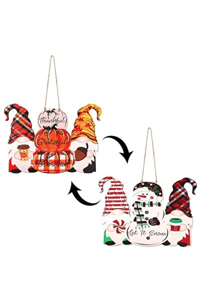 TOYMIS Christmas/Fall Door Ornament, Reversible, Wood, "Let It Snow/Thankful"...