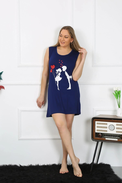 mtm My The Mall Women's Plus Size Thick Strap Combed Cotton Above Knee Navy B...
