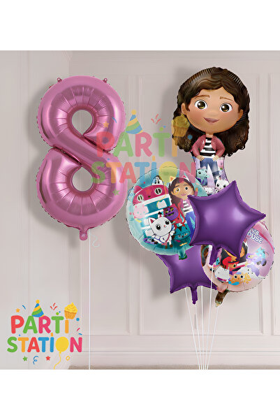 Parti Station Gabby Dollhouse 8 Yaş Konsept Doğum Günü Partisi Balon Seti