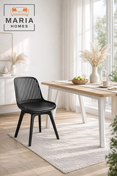 MARIA HOMES Black Plastic Chair with Black Legs – Modern Dining & Accent Chair
