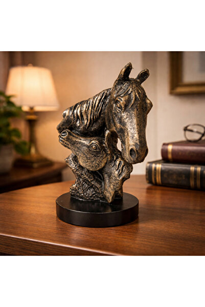 hediyeconcepti Dekoratif Anne & Yavru At Biblosu – Bronz Görünümlü Şık Masaüs...