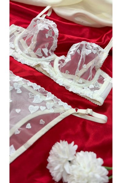 arona lingerie Heart Brode Lace Unpadded Bra Set - B Cup - A-133