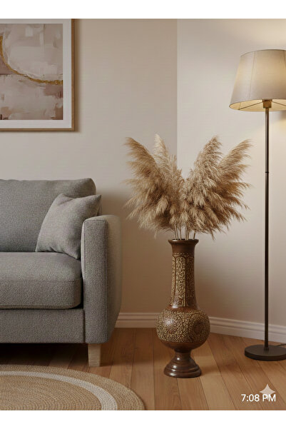 DNC Art&Deco 65 cm El Oyması Masif Ahşap Yer Vazosu - Kalın Blok Eskitme Büyü...