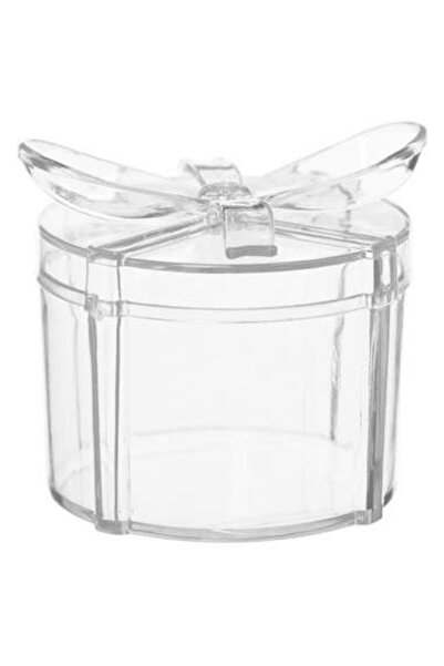 Decoratiuni Dulci Cadou acrilic rotund transparent cu fundita, caseta 6cm