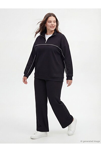 LC Waikiki Lcw Modest Black Mock Neck Oversized Women's Sweatshirt