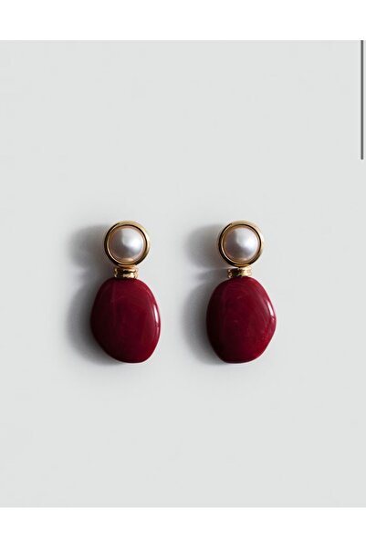 Charmist Steel Pearl Detailed Burgundy Bone Mng Earrings