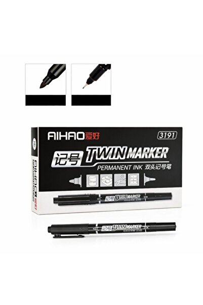 First Choice Black Permanent Marker 12/set, Thin and Beveled Dual Tip