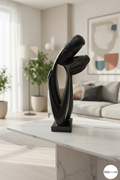 Dekoromi Dekoratif Öpüşen Sevgililer Çift Soyut Heykel Biblo ve Obje (45x43cm...