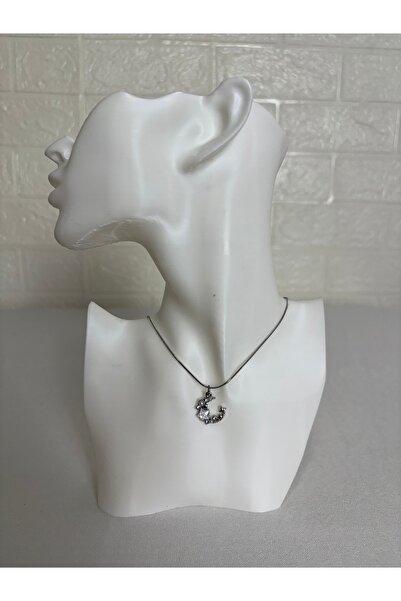 Butik Women's Silver Color Moon Star Figured Stone Thin Chain Necklace – Eleg...