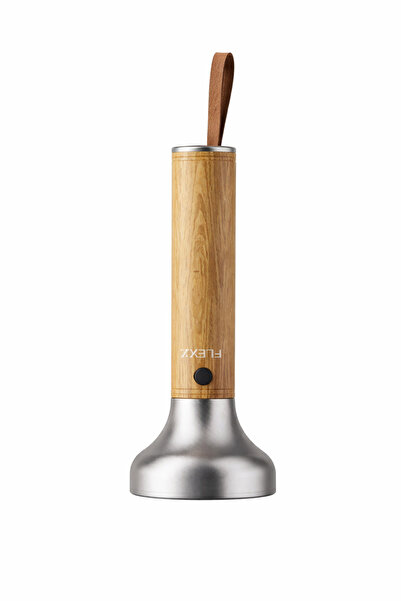 flexy مصباح يدوي قوي قابل لإعادة الشحن بتصميم خشبي فاخر وسطوع يدوم طويلاً.