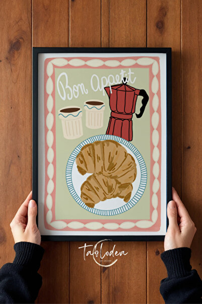 tablodea Pictură murală înrămată cu tematică cafea și croissant, decor pentru...