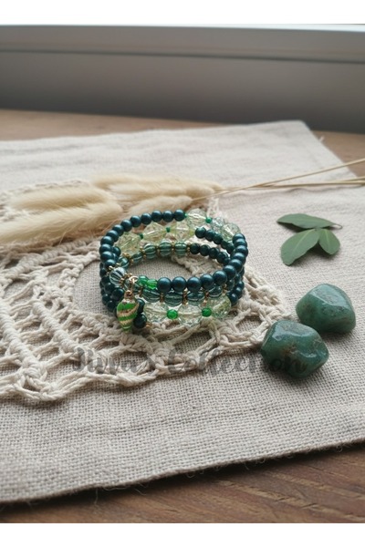 Jivva's Collection مجموعة بوهيم سيريز. سوار مرن مصنوع يدويًا من Green's Balan...