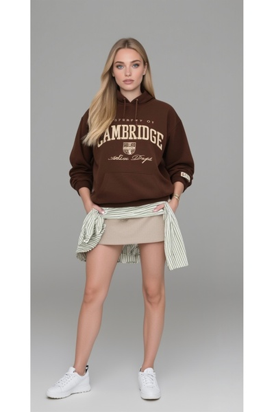 StyleweaR Cambridge Printed Brown 3-Yarn Sweatshirt