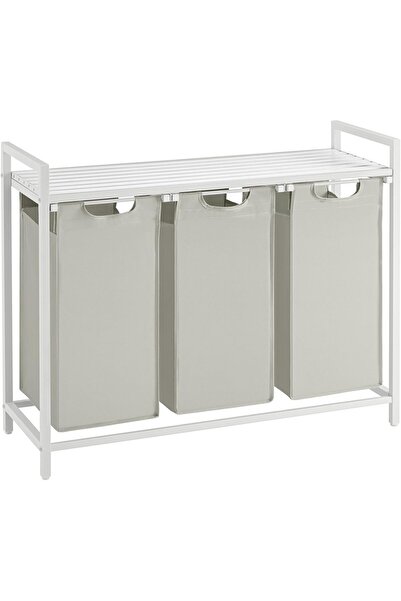 AyrStore Çamaşır Sepeti 3 Bölmeli, Raflı Çamaşır Torbası, Çamaşır Kutusu, Oxf...