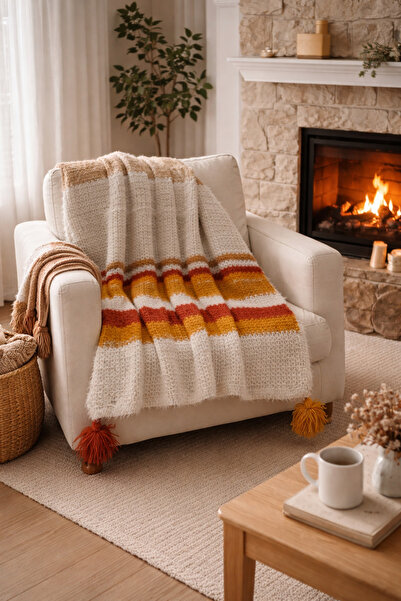 BY DİLEK ÇETİN ACCESSORY Home Decoration Hand-Knitted Sofa Throw - Tv Blanket