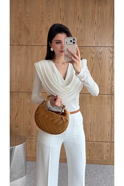 HAZELANNA Shoulder Pad Pack of Draped White Blouses