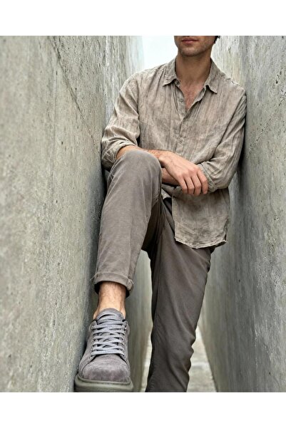 Arda Knack A044 Men's Gray Suede Green Sole High Sole Casual Shoes