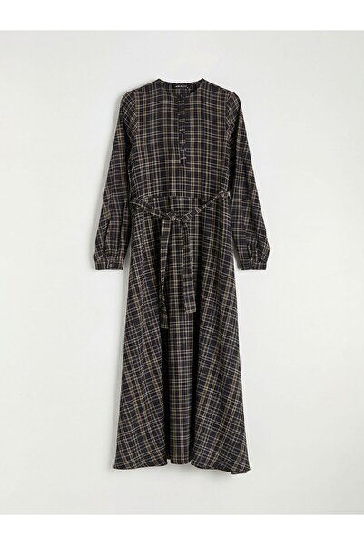 LC Waikiki Hakim Collar Plaid Belted Dress