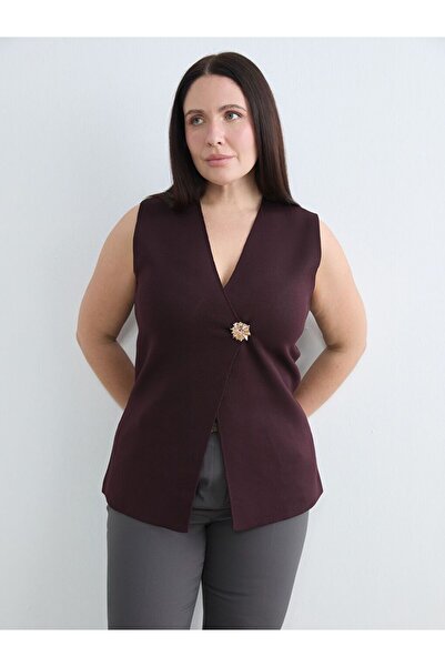 LC Waikiki Plus Size V-Neck Women's Knitwear Vest