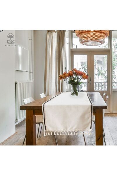 DNC home tekstil Ακατέργαστο λινό μαύρο ριγέ ράνερ [45x150]