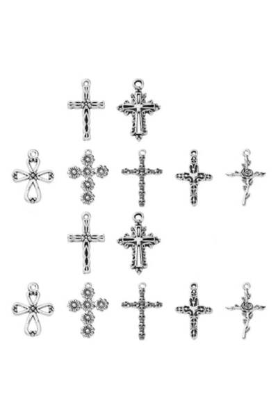DanLingJewelry Set of 100 Tibetan Pendants, Antique Silver, 10 Models, 20x38mm