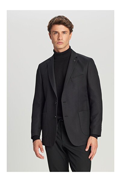 LC Waikiki Men's Black Slim Fit Mono Collar Blazer Jacket with Pocket