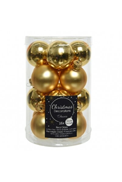 Decoratiuni Dulci Комплект от 16 стъклени глобуса светло златисто матово + лъ...