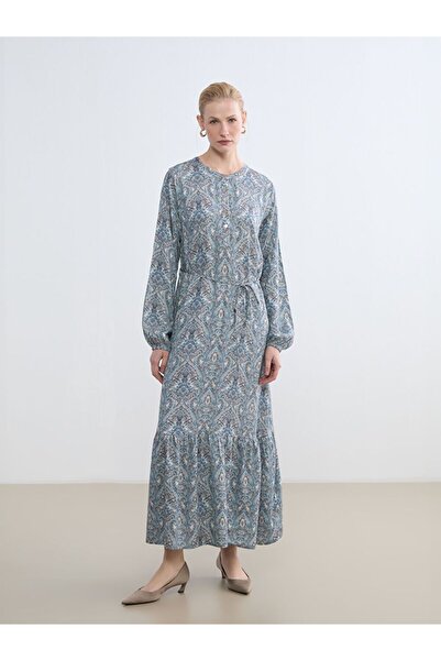 LC Waikiki Rochie cu volane și imprimeu tip crew neck