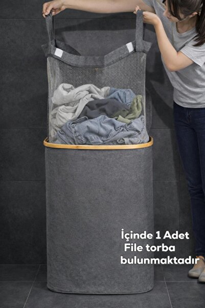 Funny Life Bambu Kirli Çamaşır Sepeti - Banyo Düzenleyici Kokusuz Sepet 59x54cm