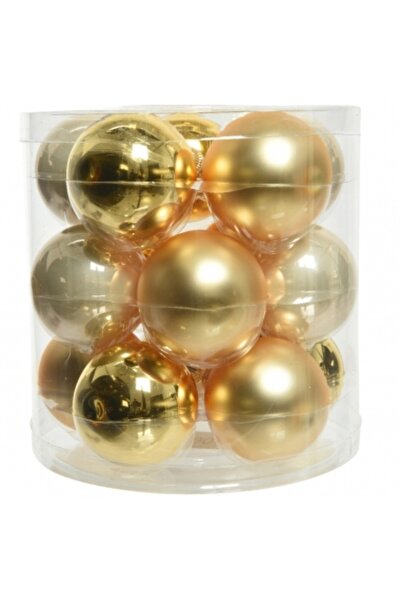 Decoratiuni Dulci Set of 15 glass globes pearl/gold shades matt + shiny 6cm D...