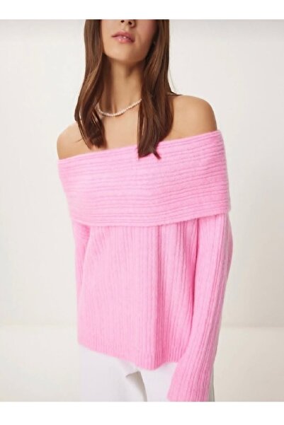 Butik Karaca kadın tiriko yarım büstiyer badi yakalı bogazlı oversize örme kazak