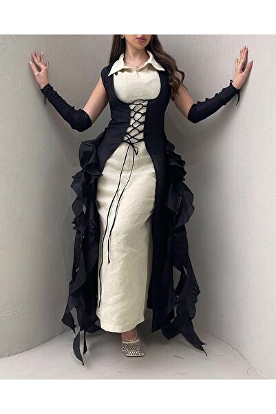 Azyaa Al-Amira Modern two-piece evening dress with a black corset design, lin...