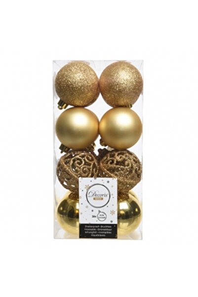 Decoratiuni Dulci Set 16 globuri shatterproof gold asortate 6cm Decoris