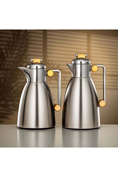 Almarjan طقم ترمس حراري 0.7 لتر و1 لتر، نيكل مطفي وذهبي مطفي