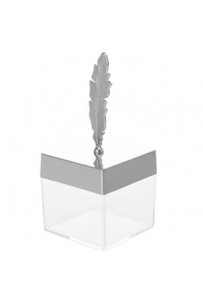 Decoratiuni Dulci Акрилна кутия за сватбена покана, квадратна, със сребърно п...