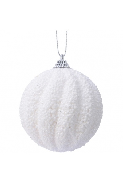 Decoratiuni Dulci Коледен глобус за украса за елха вълнообразен снежнобял 8см...