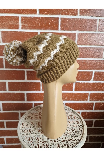 Hobi Kafe Hand Knitted Khaki Color Beanie